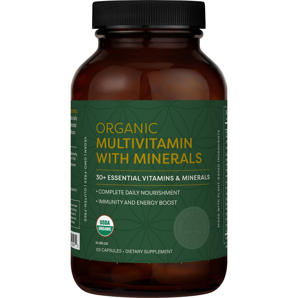 Globālais Dziedināšanas centrs - USDA Organiskie multivitamīni sievietēm un vīriešiem - Vitamīni Ietver A, C, D, & More Jūsu vispārējai veselībai un labsajūtai - Pilnīgs diennakts multivitamīnu nodrošinājums (120 kapsulas)