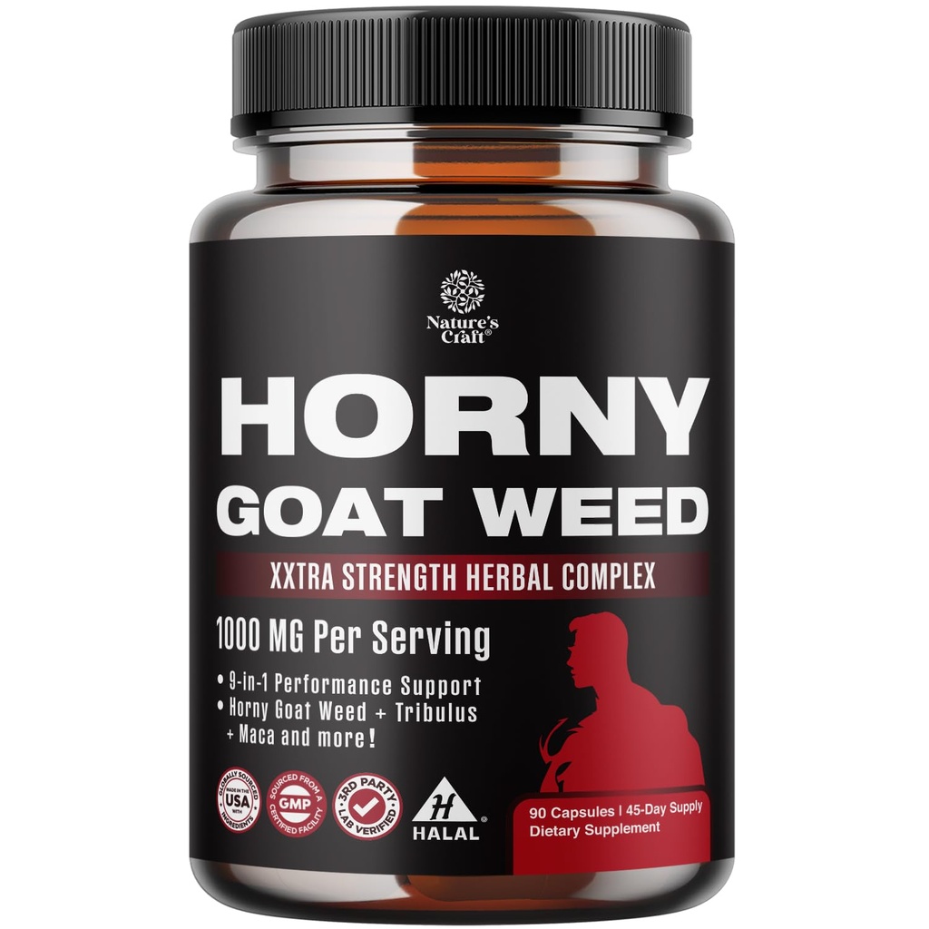 Natures Craft Horny Kaza Nezāļu Vīriešiem - Extra Strength Vīriešu Papildinājums ar melnu Maca Sakni, Tongkat Ali, Saw Palmetto & Panax Ginseng Ekstrakts izturībai un enerģijai - 90 kapsulas