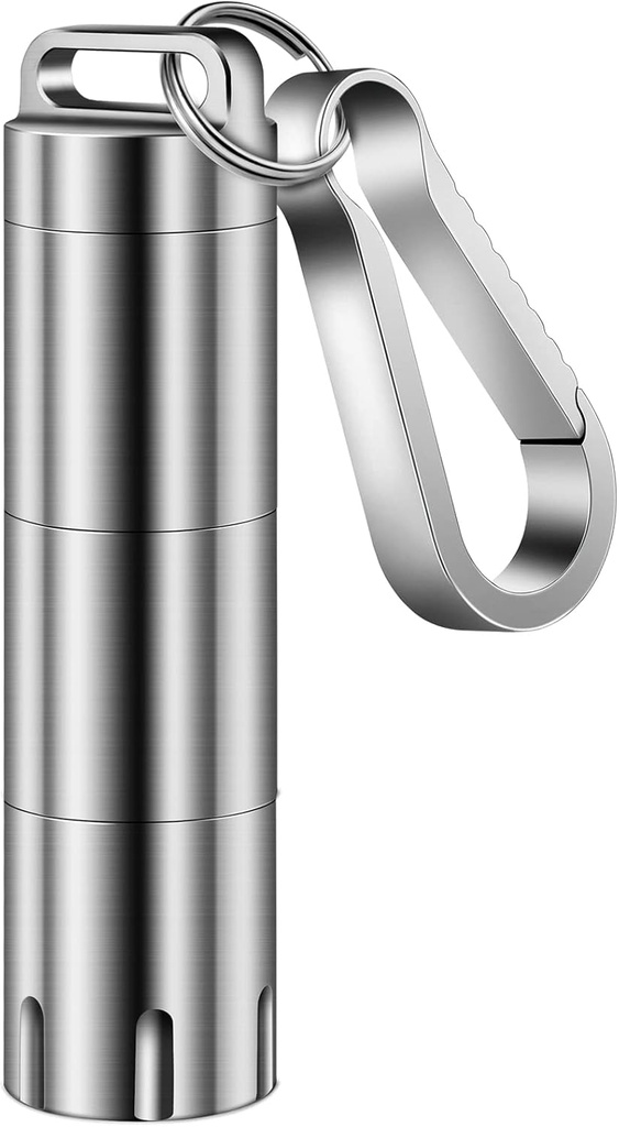 TISUR Titanium Small Pill Holder Keychain, Portable Pill Case Ūdensnecaurlaidīgs Pocket Pill Box Container Carrier turēt tabletes, Vitamīni, Zivju eļļa, Papildinājumi