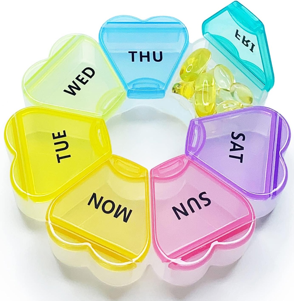 MOLN HYMY Large Weekly Pill Box 7 Day, Pill Case organizator 1 reizi dienā, Floral Pill Container Vienreiz dienā, Pretty Medicine Dispenser Vitamīnu / Zivju eļļa / Medikamenti / Papildinājumi