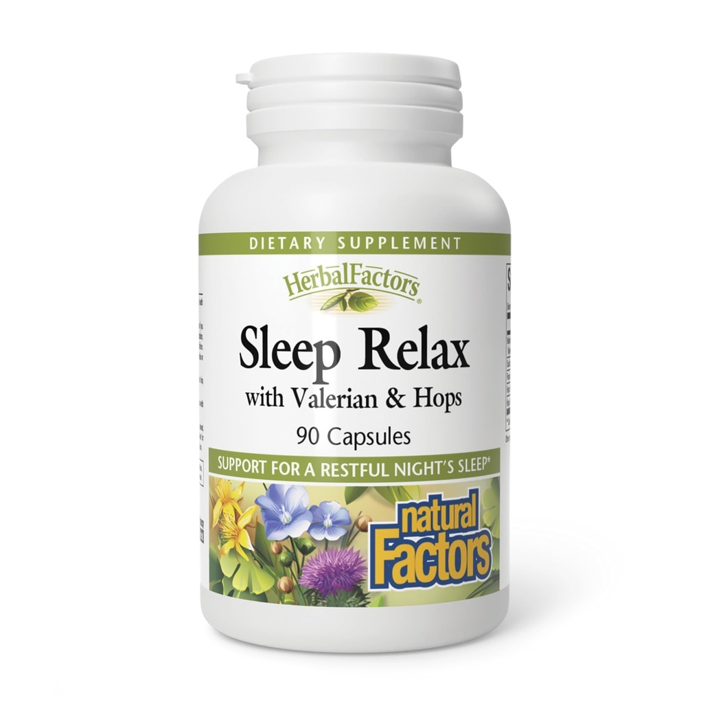 Augu faktori Miega relax formula ar dabas faktoriem, dabas miega palīdzība ar baldriāna saknes, Passion ziedu un skullcap, Non-GMO, 90 kapsulas (90 porcijas)