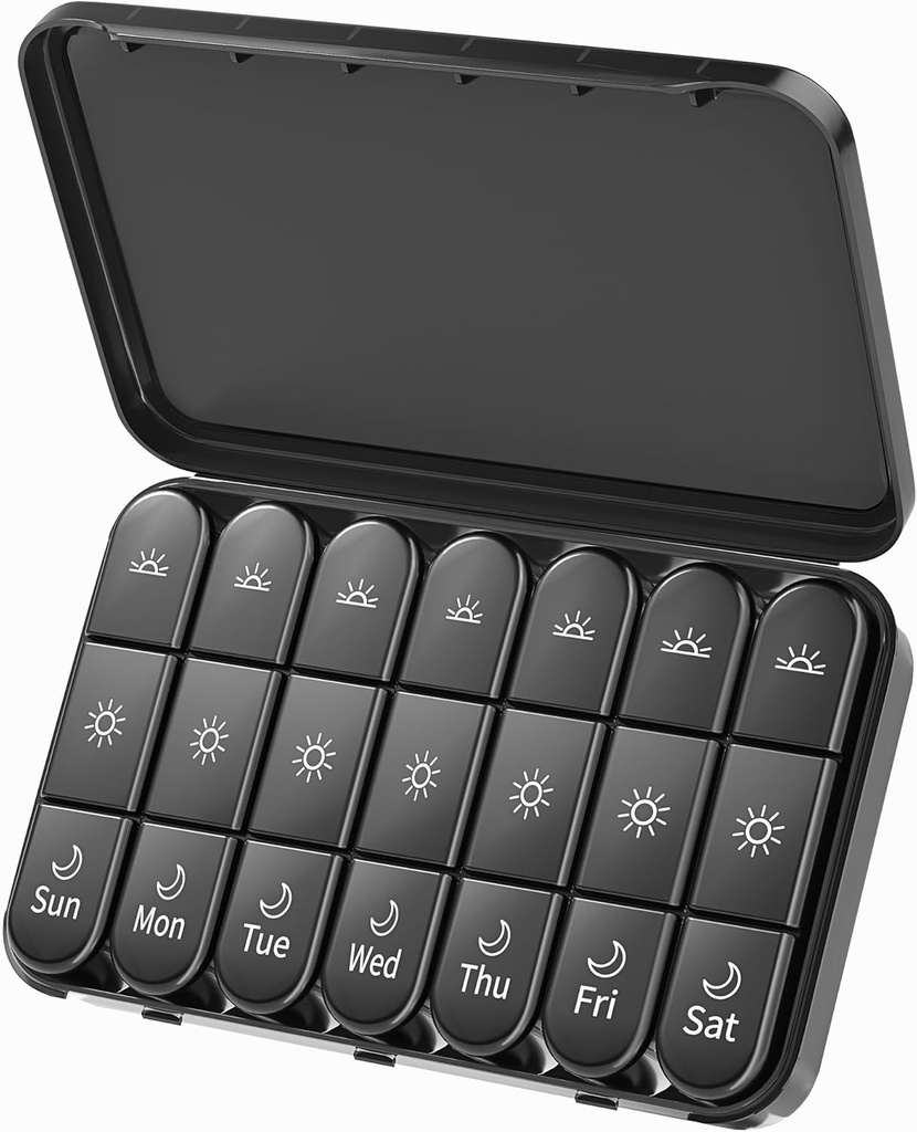 Daviky Weekly Pill organizators 3X diena, liels Pill kaste 7 diena 3 Reizi dienā ar atsevišķu Light-Proof konteiners, Portable Travel Pill kaste medikamentiem, vitamīniem, zivju eļļa un piedevas