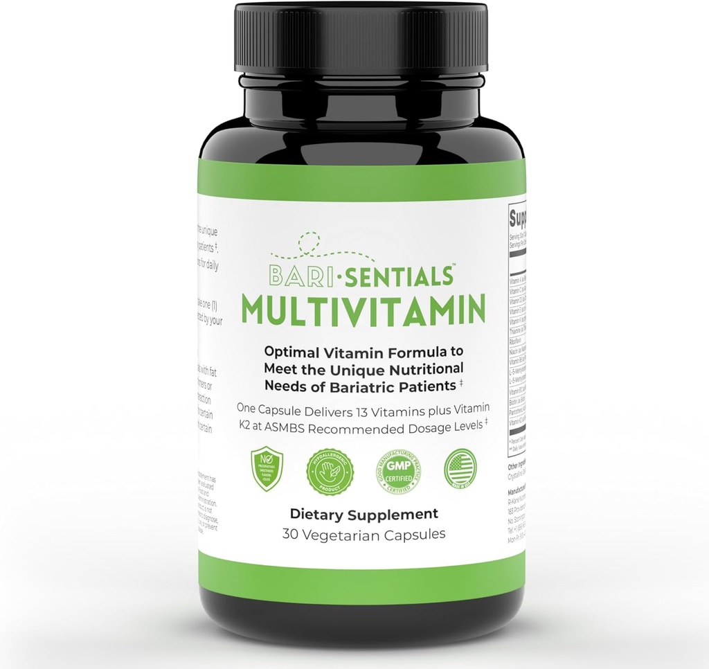 R-Kane Barisentials Bariatriskie multivitamīni Papildinājums - pēcbariatriskā balstviela kuņģa-asinsvadu, gultņu gastroektomijas, DS- essential ikdienas uzturam - 30 Veģetārās kapsulas