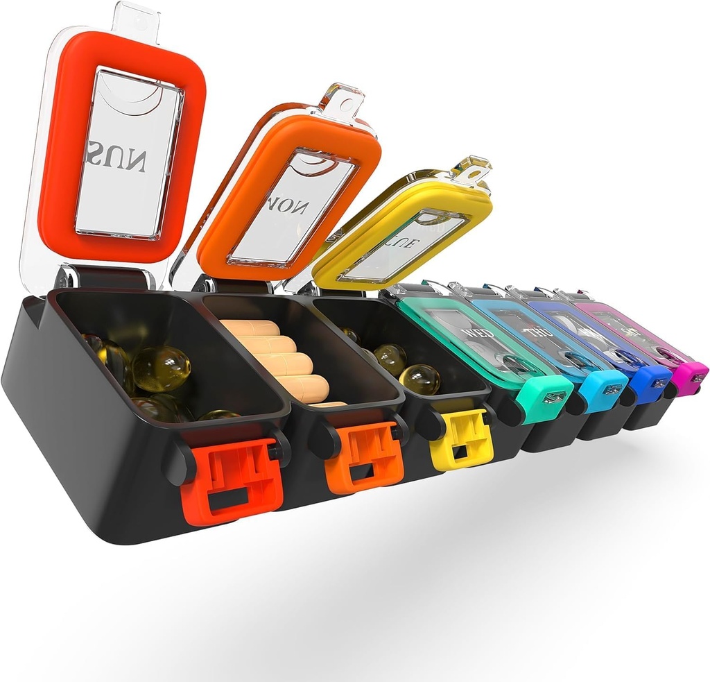 BEXEEN Weekly Medicine Pill Organizators Ūdensdrošs 7 dienu lielas Pill kaste Dienas Pill Case Cute Vitamīnu Organizators Portable Pill Konteiners Travel Pills turētājs XL Papildinājums Medikamentu Dispenser Viena diena