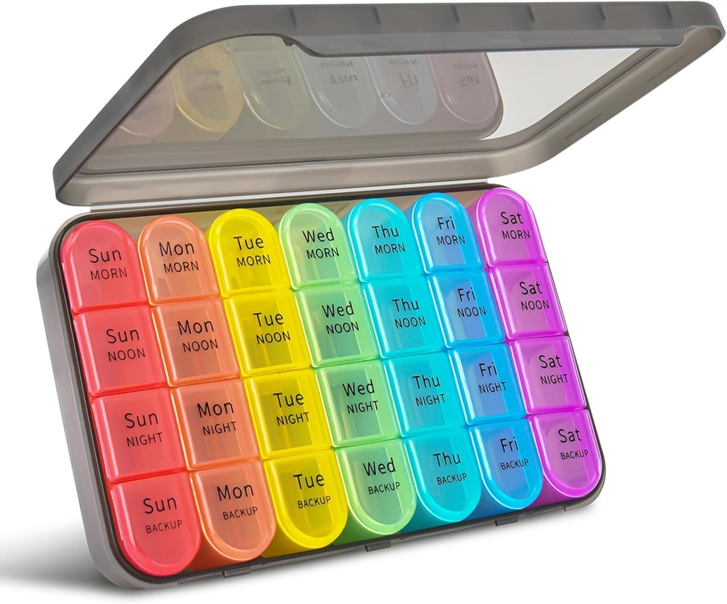 Greencycle Weekly Pill organizators, 7 Day / 4 Times A Day Large Pill kastes Mitruma-Proof Pill Box AM PM Medicine Organizators, lai tur Vitamīnus Zivju eļļas Sastāvu papildinājumi (Rainbow)