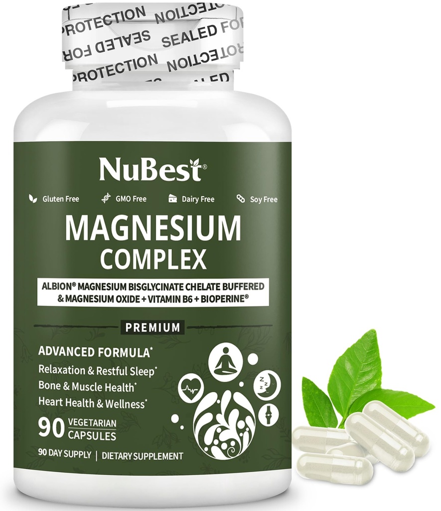 Magnija glikonāta helāta komplekss ar Albion magnija bisglicināta helātu, vitamīns B6 un bioPerīns kauliem, muskuļiem, dabas miegs, nervu funkcijas, smadzeņu pastiprinātājs 