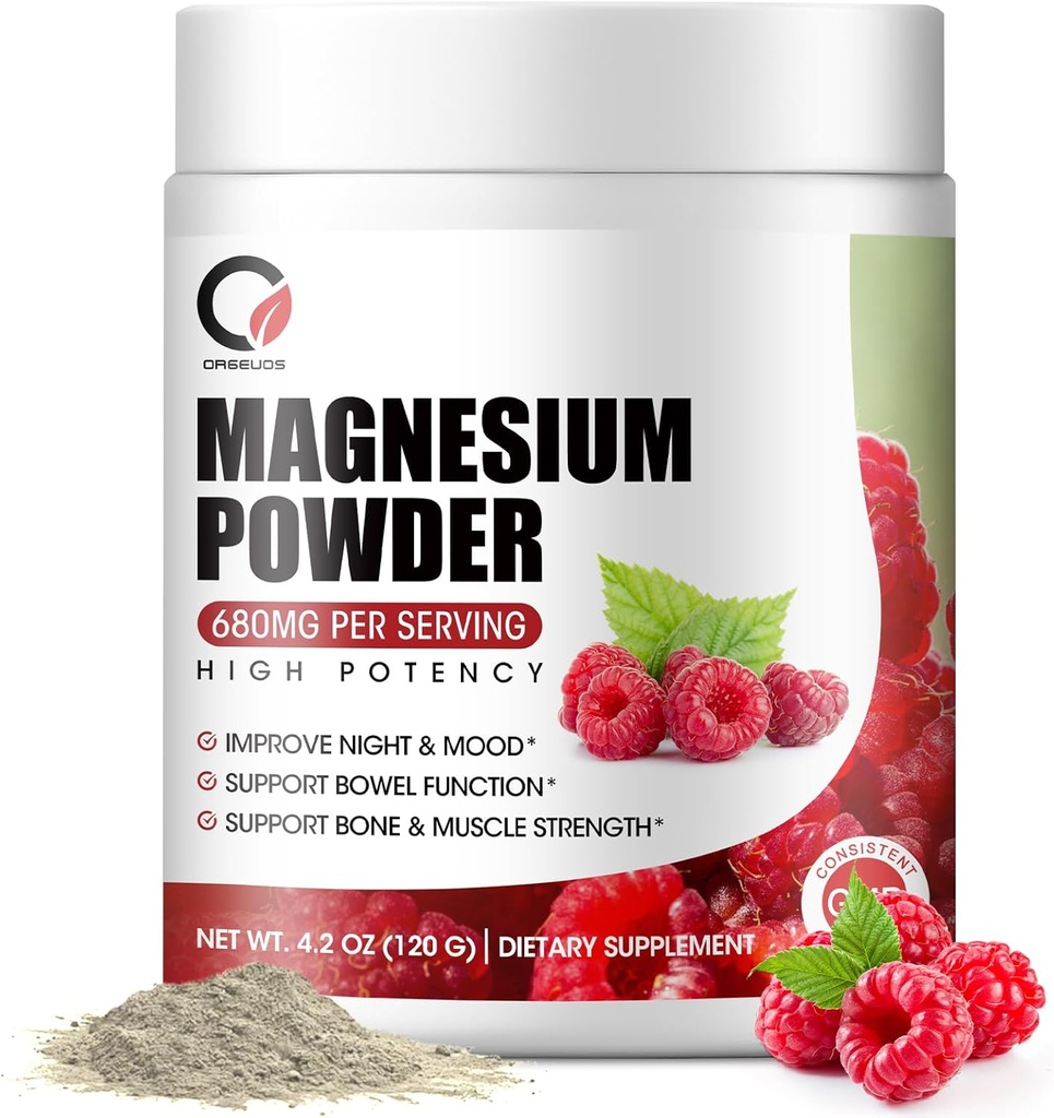 Magnija glicināts Pulveris - 680mg Magnija komplekss Papildinājums ar magnija citrātu, oksīdu un A vitamīnu C D E mierīgs, nakts un muskuļu atbalsts - Vegāns, neĢMO (60 Servē, 120 Grams)