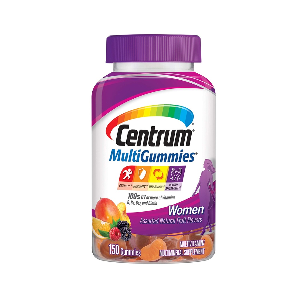 Centrum MultiGummies Gummy Multivitamīnu sievietēm, Multivitamīnu / Multimineral Papildinājums ar vitamīnu D3, B Vitamīni un antioksidanti, Sašķirot augļu Flavor - 150 Skaits