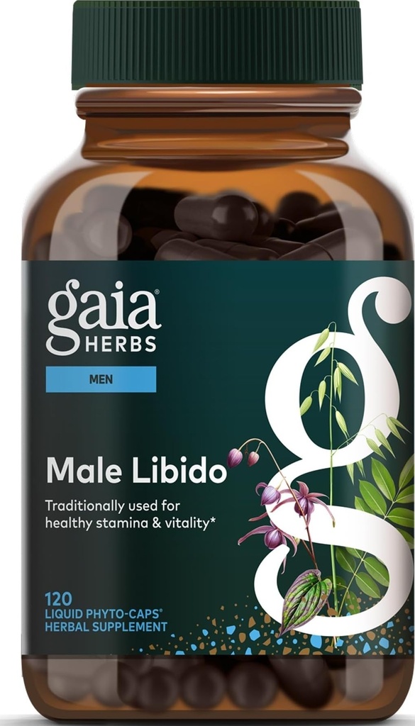 Gaia Herbs Male Libido - Augu Papildinājums ar Saw Palmetto, Horny Kaza Weed, Maca & Auzas - Atbalsta Stamina, Vitality & Hormone Līdzsvars vīriešiem - 120 Vegan Šķidrs Phyto-Capsules (30 dienu piegādes)