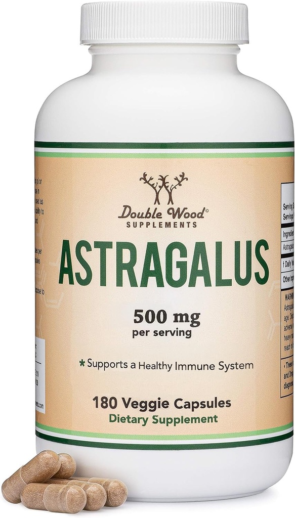 Double Wood bagātinātāji Imūnās Boost Astragalus 500mg 180 Kapsulas - Bagātīgs ar Flavonoids un polisaharīdi - ne-GMO, bez lipekļa, trešās puses pārbaudīts