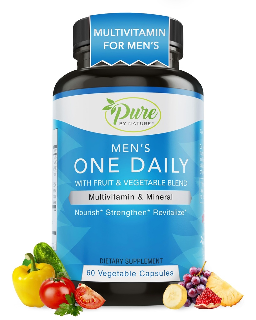 Tīrs pēc dabas Viendienas multivitamīnu vīriešiem, Imūnās atbalsta papildinājums ar ne-GMO sastāvdaļu, vitamīniem un minerālvielām enerģijai, 60 Veggie kapsulas
