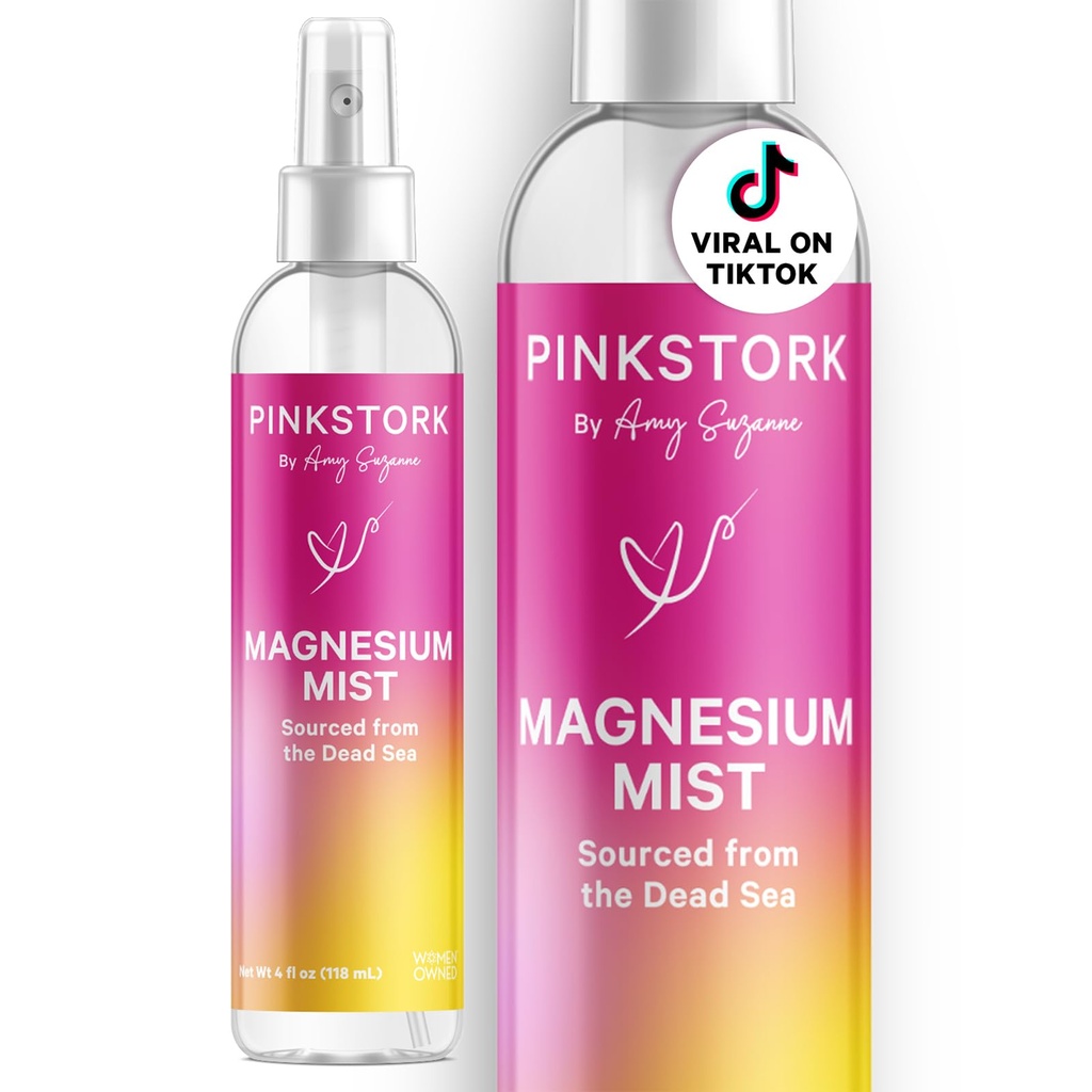 Rozā stārķis magnija smidzinātājs Mist - mierīgs, stress, un miegs, jūras slimība atbalsts, grūtniecības jābūt, 200 mg uz 6 Sprays, tīra magnija hlorīda ķermeņa smidzinātājs, 4 oz, Uncented