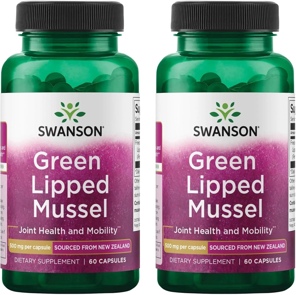 Swanson Green Liped Mussel (Freeze-Dried) - Jaunzēlande Apvienotā veselība un mobilitāte papildinājums - Dabas Formula var atbalstīt sirds veselību un gremošanas funkcijas - (60 kapsulas, 500mg katrs) (2 iepakojums)