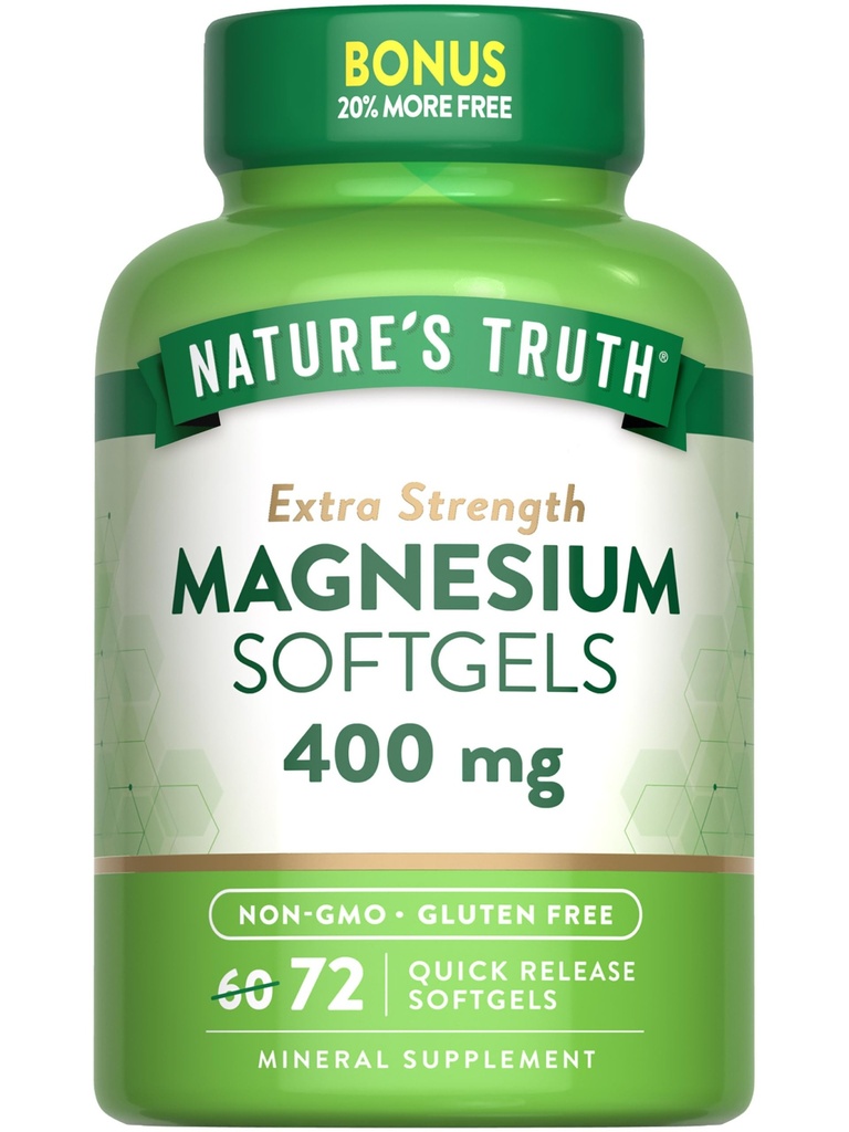 Dabas patiesība Magnijs - 400mg - 72 Softgels - Vērtība Izmērs -- Extra stiprums - no magnija oksīda -- Non-GMO un bez lipekļa papildinājums