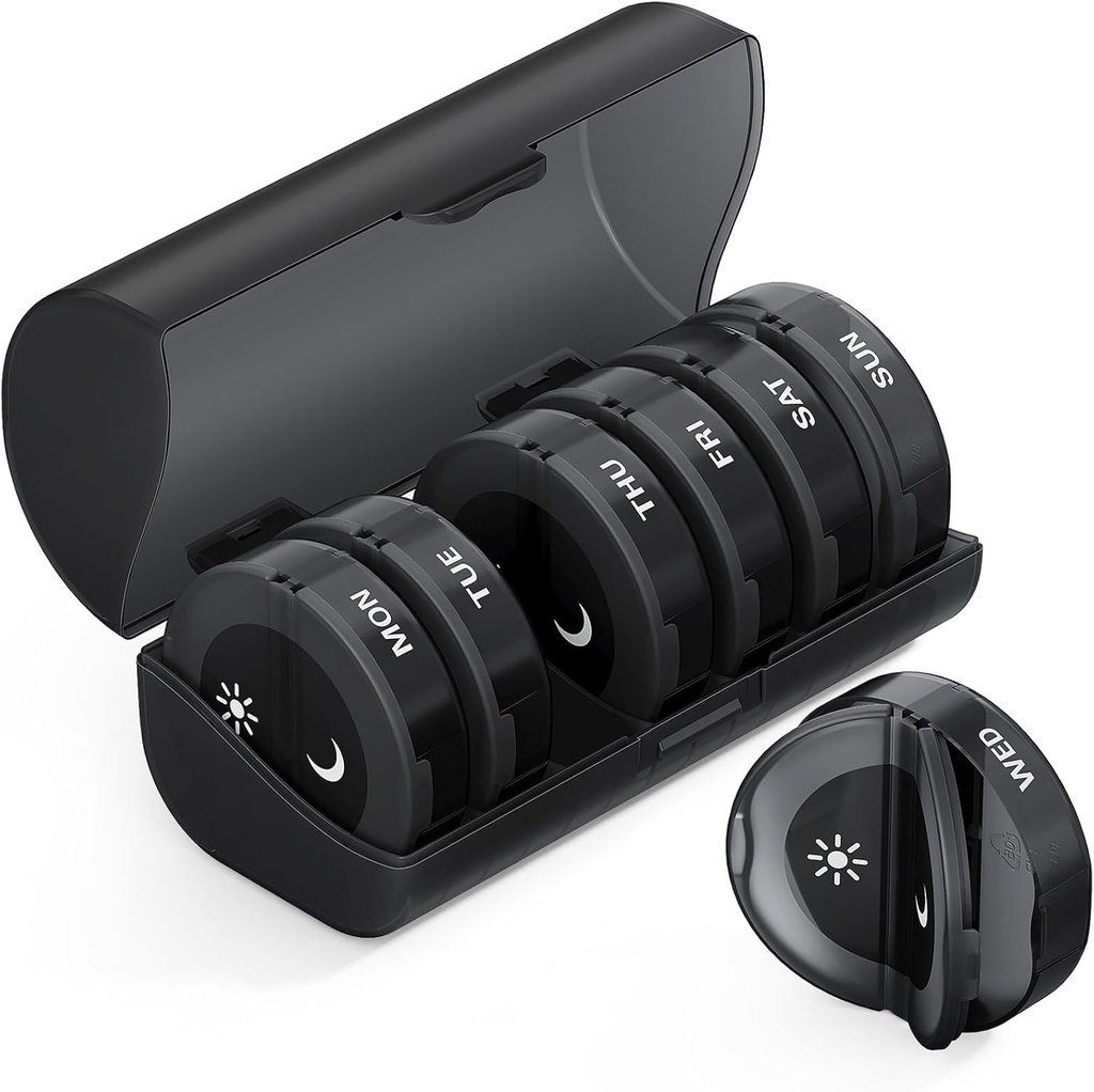 TookMag Pill Organizators 2 reizes dienā, Medicīna Tabletes Organizators, Weekly Pill Organizatori AM PM Pill Box, liela ietilpība 7 Dienas Pill Box Medicīna / Vitamīns / Zivju eļļa / Plāksnes (melns)