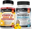 Augsta stipruma D3 vitamīns 5000 SV 125 μg (1 gada iepakojums) Plus augsta uzsūkšanās Magnija bisglicināta kapsulas (2 mēnešu iepakojums)
