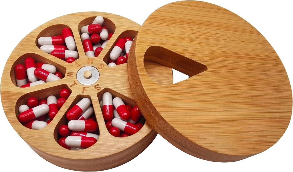 fashciaga Bamboo Wood Daily Weekly Vitamīni Medicīna Tabletes Organizators Case Box,Kitchen Salt Garšvielu pakaramie Konteineri,Zemes gredzens Juvelierizstrādājumi Dekoratīvā kaste (liels)