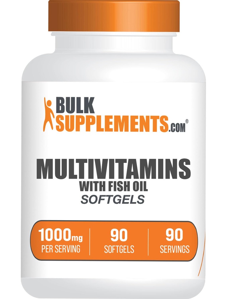 BulkSupplements.com Multivitamīnu softgels - Daily Multivitamīnu, Multimineral Papildinājums pieaugušajiem ar zivju eļļu - bez lipekļa, 1 Softgel per Serving, 90 Count (1. iepakojums)
