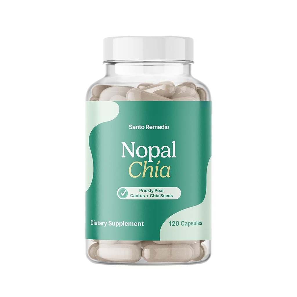 Santo Remedio Nopal Chia, Trickly Pear Cactus un Chia pulvera uztura bagātinātājs, klīniski pierādītas sastāvdaļas, bez lipekļa, ne-GMO, nav pievienots cukurs, 120 kapsulas, 60 Pasniedz vienu konteineru