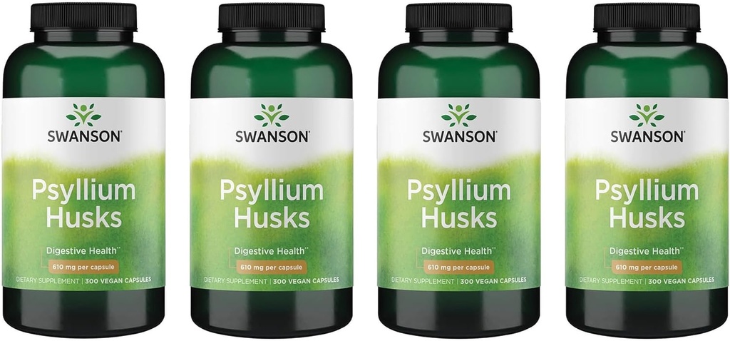Swanson Psyllium Husk Diētiskā Fiber papildinājums 610 mg 300 kapsulas - (4 iepakojumi)