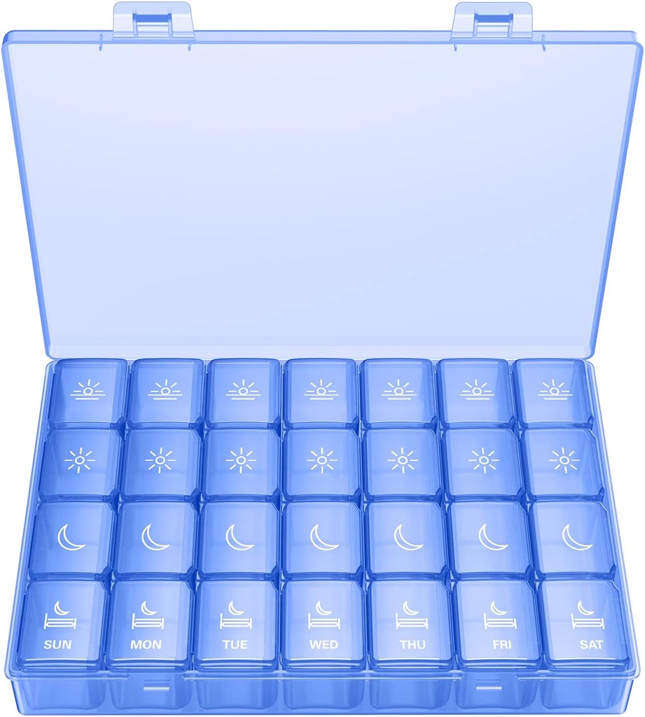 XL Pill organizētājs 4 reizes dienā, BUG HULL Extra Large Weekly Pill Box Case, 7 Day Vitamīnu konteiners ikdienas Pill turētājs Cod-Liver Oil, Vitamīni, papildinājumi (Royal Blue)