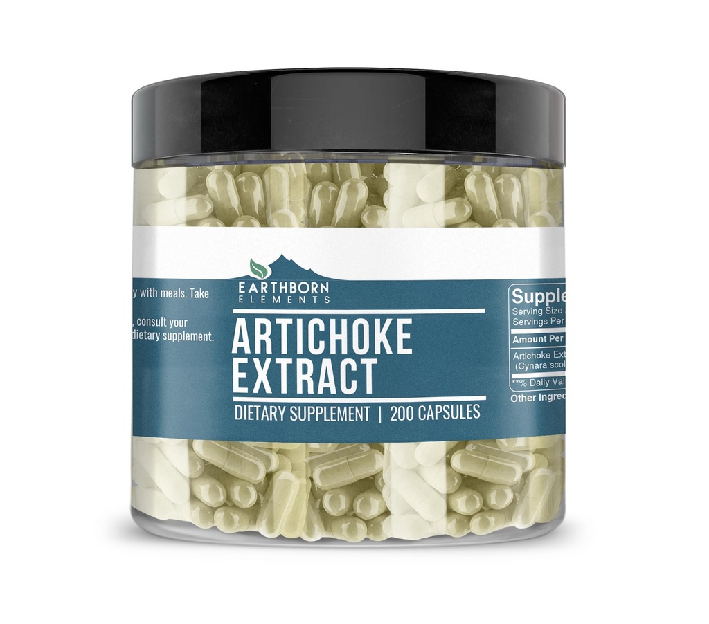 Earthborn Elements Artichoke Extract 200 kapsulas, tīras un neatšķaidītas, bez piedevām