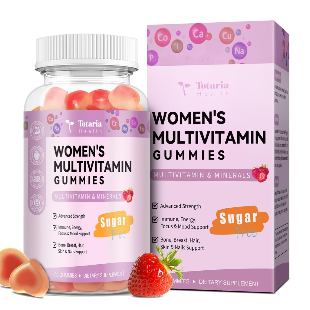 Totaria bezcukura Multivitamīnu Gumijas sievietēm 14+ w/Iron, Inozitols,folāts, Biotīns, Sievietes Dienas Multivitamīnu Gummija w/Vitamīns A, C, B, D3, K2, matiem, ādai, enerģijai, Imūnās, zemeņu Flavor