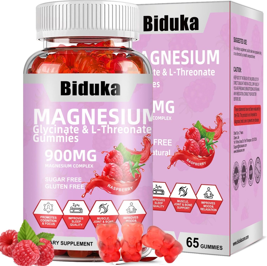 900mg magnija komplekss 65 aveņu gumijas, bez cukura magnija glicināts un L-treonāta kālija papildinājums ar vitamīnu D, B6, CoQ10 relaksācijai