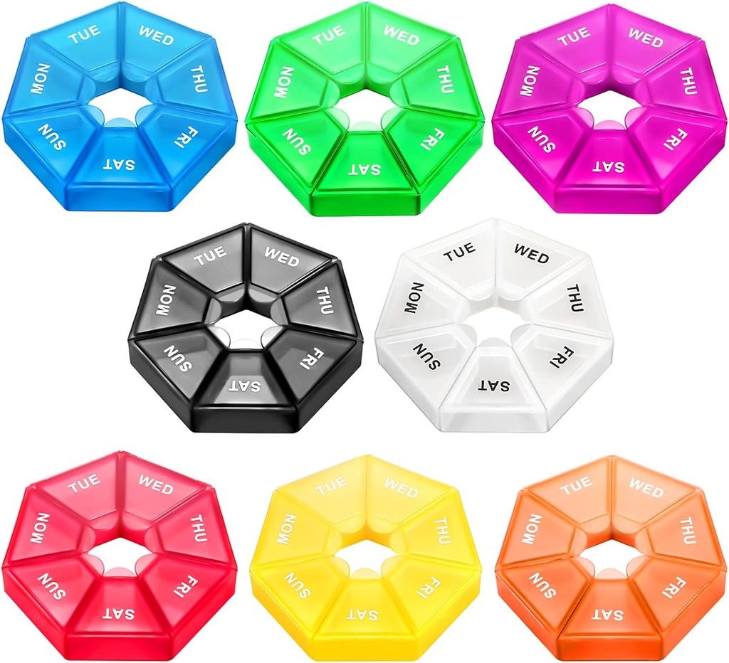 Ponpon 8pcs Pill turētājs Box 7- Push Portable Vitamīnu turētājs Box Pill Organizators Medicīna Plānotājs (8 Corlor)