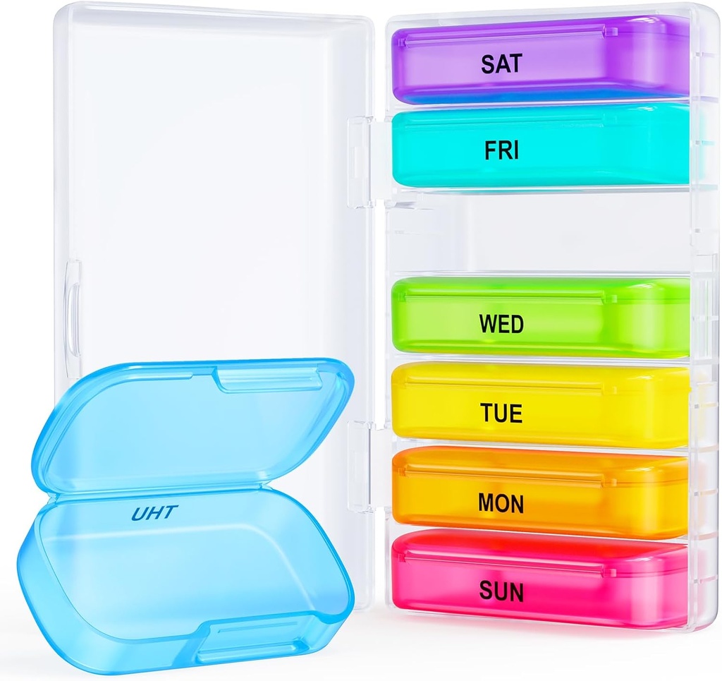 ZIKEE 7 Iepakojumi Extra Large Pill organizētājs, Portable Pill Box 7 Diena kabatai, Purse, Weekly Pill Case with Dual-protection Design, Pill Container Medication, Vitamīnu, Zivju eļļa, Papildinājums