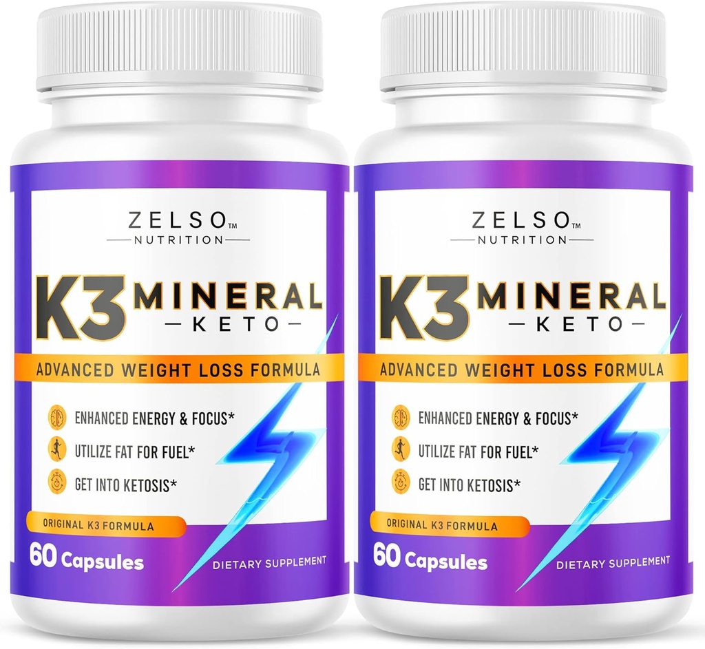 ZELSO (2 Pack K3 Minerāls Svara zaudēšanas tabletes sievietēm un vīriešiem, K3 Minerāls Tabletes - K3 Sāls Minerāls, Vitamīns + K3 Kapsulas Papildinājums Keto Svara zudums - 2 mēneši Piegādes
