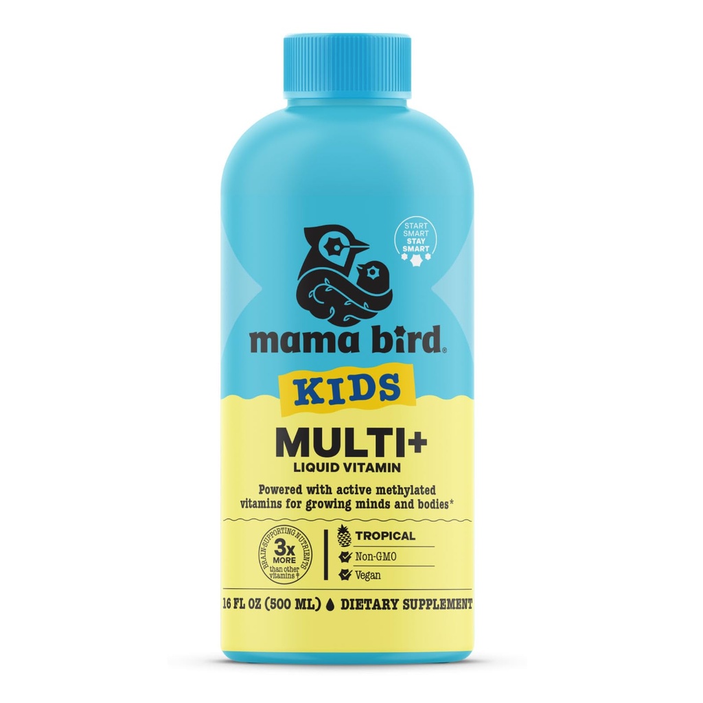 Labākais Nest Wellness Kids Multi Plus - Smadzeņu veselības atbalsta papildinājums bērniem - Šķidrs Multivitamīnu ar metilētu vitamīnu - Uztura papildinājums AIDS Imūnās veselības - Tropu Flavor, 16 fl oz