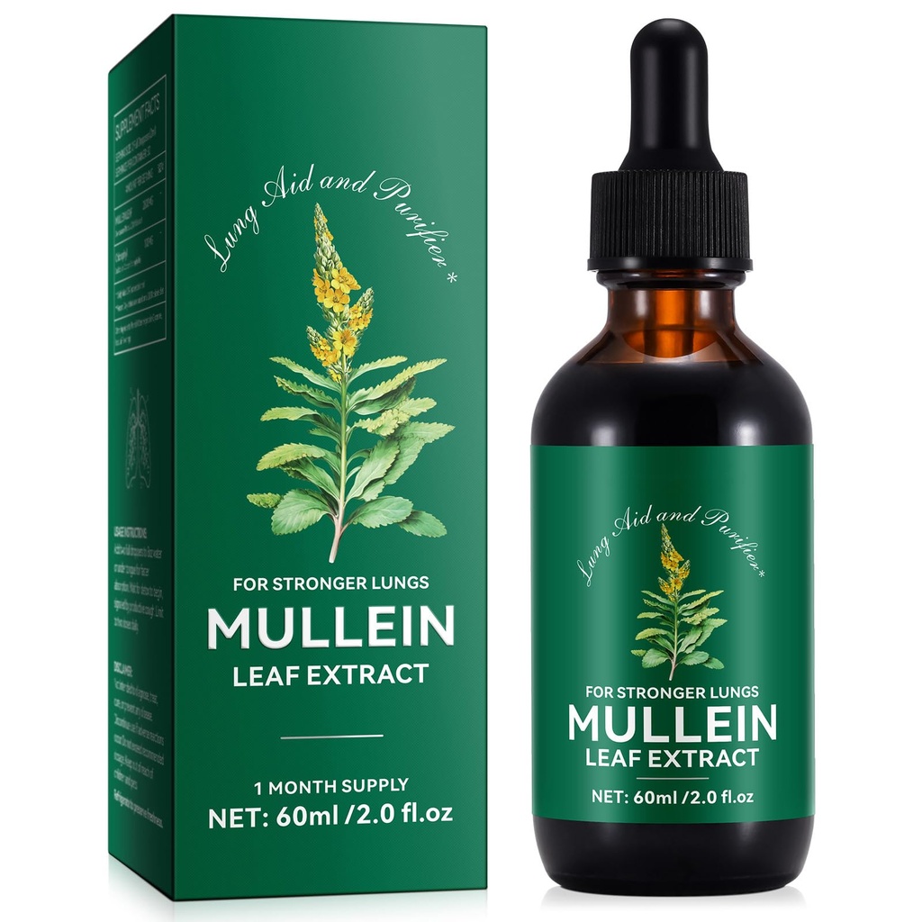 Mullein pilieni Lungs 2 Fl Oz - Mullein Leaf ekstrakts volframam ar hlorofilu - dabīgs augu valsts papildinājums plaušu tīrīšanai, respiratorais atbalsts, uzlabo imunitāti, gremošanas labsajūtu
