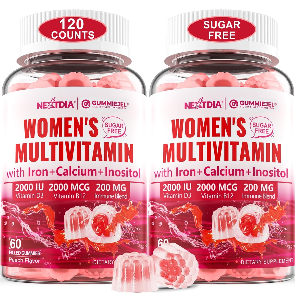 (2 Iepakojums) bez cukura Metilēti multivitamīni sievietēm Gumijas ar kalciju, D3 K2, inozitolu, folātu, biotīnu, dzelzi, A, C, E, B vitamīnu kompleksu - multivitamīni un minerālvielas - enerģija, imūna, kaulu - vegāna