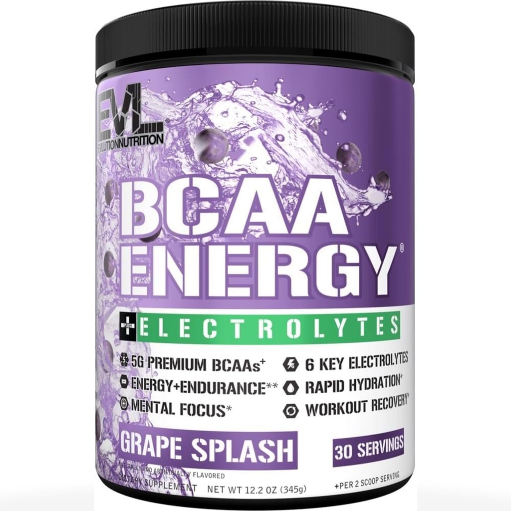 EVL BCAAs Aminoskābes pulveris - BCAA Enerģija pirms Workout Pulveris muskuļu reģenerācijai Lean izaugsmi un izturību - Rehidratizējot post Workout Recovery Drink ar 6 Key Electrolytes - Vīnogu šļaksts