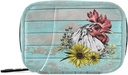 Pill Box Wooden Rooster Saulespuķu Pill Box 7 Day Pill Case Bag Travel Pill Organizators Bag ar zipper Pārnēsājams Weekly Case Compact Izmērs Vitamīnu piedevas turētājs