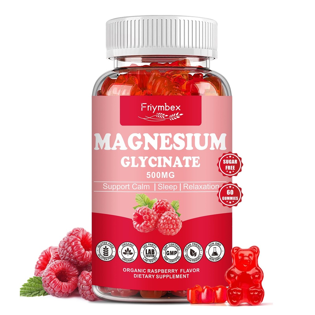 Magnijs Glicerīns Gumijas 500mg ; Relaksācija Calm Magnija Gumijas  ; Bezcukurs ; Non-GMO ; Bez lipekļa ; Vegan-Draudzīgi pieaugušajiem un bērniem (60 Aveņu Gumijas)