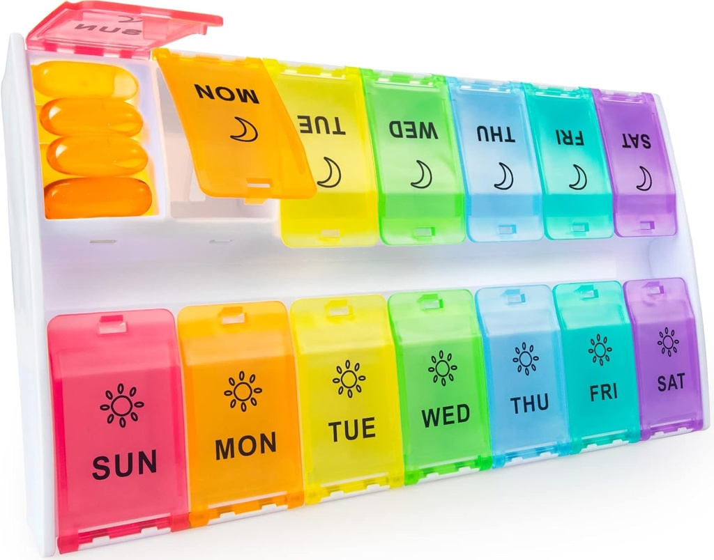 Mossime XL Large Pill organizētājs 2 reizes dienā, Weekly Am Pm Pill Box with Hinged Lids, 7 Day Medicine Vitamīnu Pill Case, Daily Pill Container, Big Medication Organizators Papildināšanai