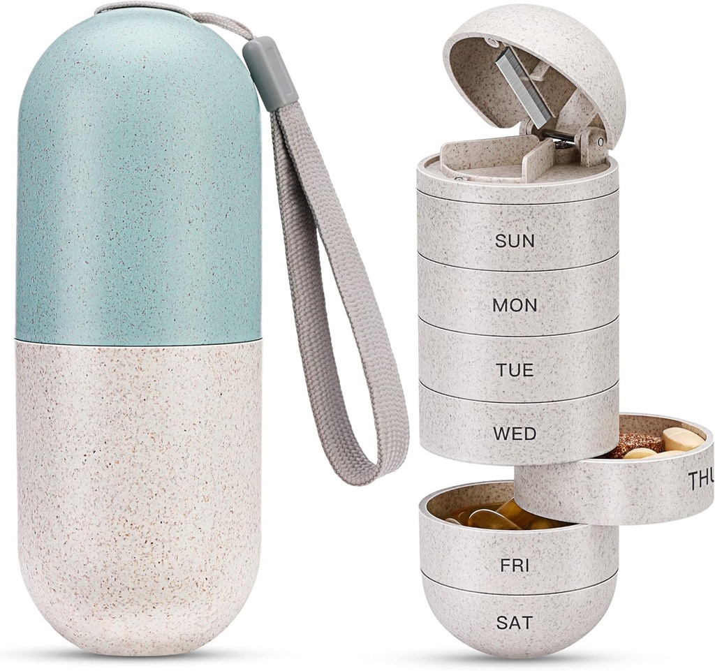 Zannaki 2 in 1 Pill organizētājs ar notekcauruli,Grain Fiber Weekly Pill Case liels iecirkņa mitruma pierādījums, Magnetic Lock,BPA bezmaksas ceļojumu Pill Box 7 diena, lai turētu tabletes,Vitamins,Zivju eļļa,Plēves