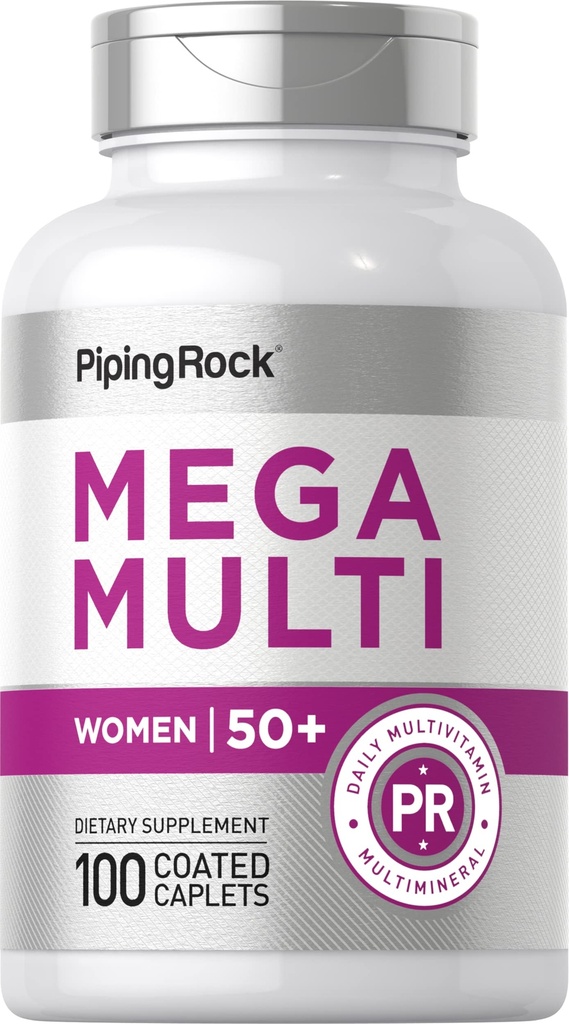 Klinšu multivitamīni sievietēm 50 Plus - 100 Apvalkoti Caplets -Diena Daudz vitamīnu un minerālvielu sievietēm -- Ne-GMO, bez lipekļa Papildinājums