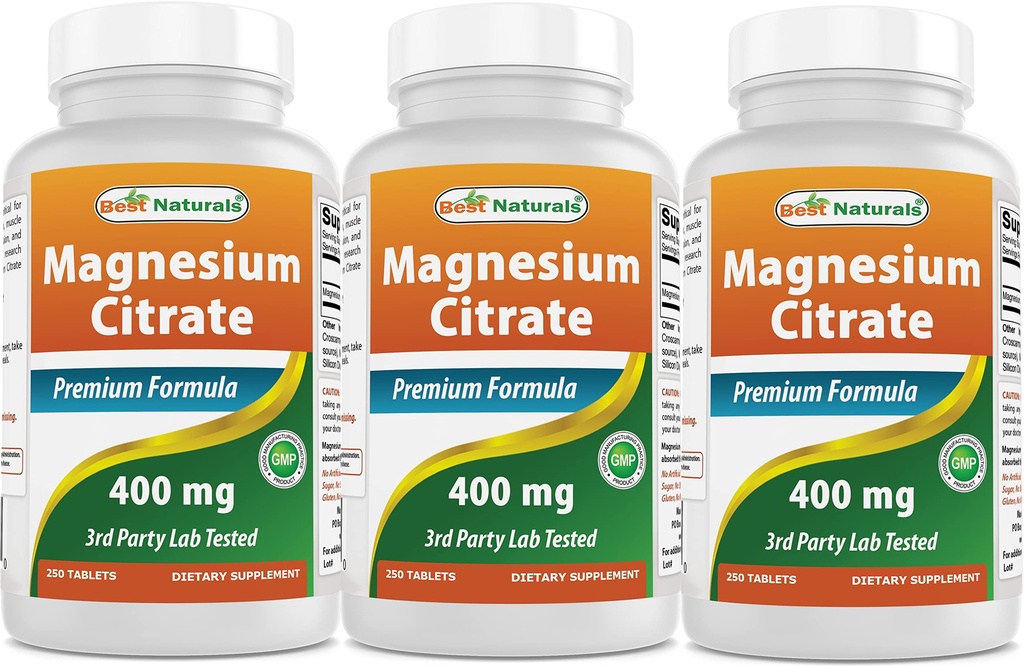 Labākie dabas magnija citrāts (Citrato de Magnesio) 400 mg 250 tabletes (400 mg elementārā magnija uz 2 tabletēm) (3)