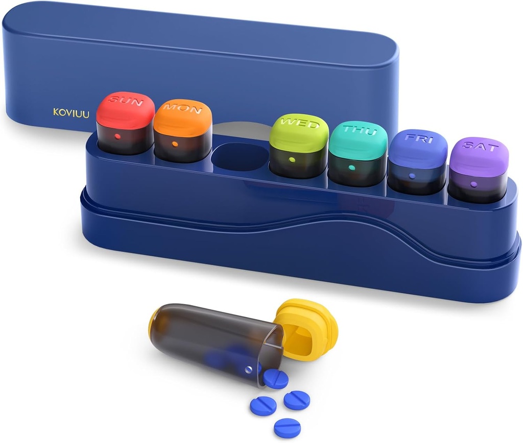 Nedēļas tabletes organizētājs 1 laiks dienā, KOVIU Noņemamu Pill Box 7 diena, Portable Travel Pill Case, Vienreiz dienā zāļu konteineru turētājs, Nedēļas Pillbox Dispenser Vitamīnu medicīnas papildinājums, Blue
