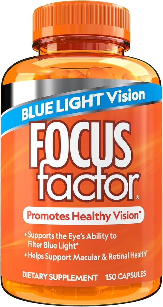 Focus Factor Blue Light Formula (150 Skaits) - Acu vitamīni ar Zilās gaismas filtrācijas atbalstu - Luteīns un Zeaksantīns Papildinājums ar C vitamīnu, E vitamīnu, Lutemax 2020® - Veicināt acu veselību