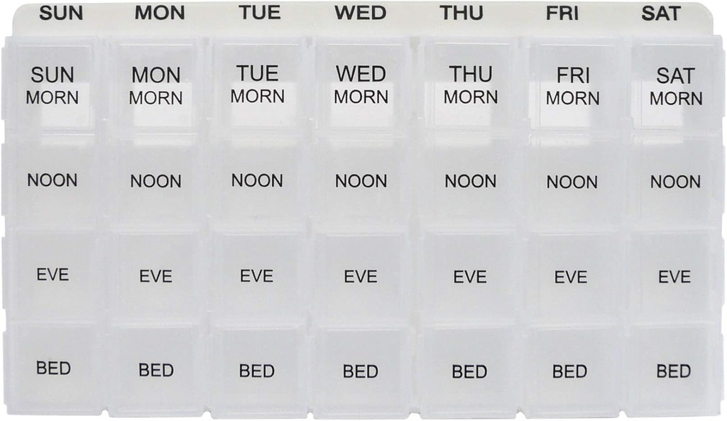 ProMed Weekly 4 Laiki Daily 7 Dienas Pill Organizators zālēm, vitamīniem un papildinājumiem 