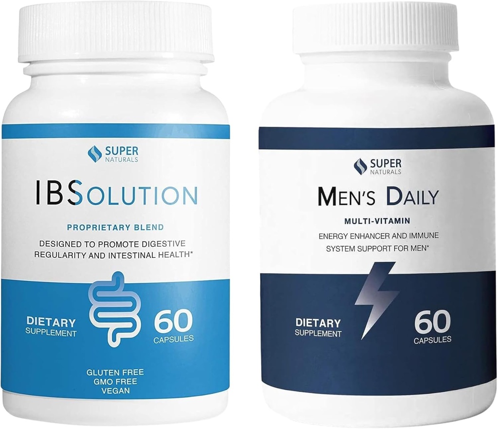 IBSolution and Men's Multivitamine Bandle - All-dabīgs papildinājums, lai atbalstītu Gremošanas veselību, gāzi, uzpūšanos un aizcietējumu, Imūnsistēmas atbalsts vīriešiem - 60 kapsulas, 2-Iepakojums