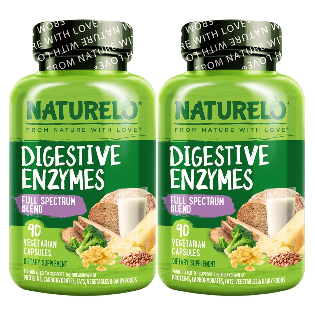 NATUREL Gremošanas enzīmi – Full Spectrum Support ar 15 enzīmu Plus Ginger plašu apvalku - 90 Vegan kapsulas (2. iepakojums)