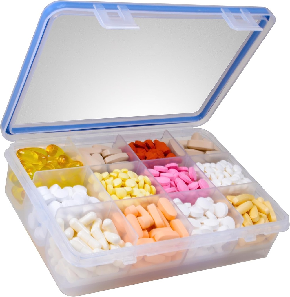 GMS 12 Iecirknis Vitamīnu Pill organizētājs - liels izmērs Piemērots vairākiem papildinājumiem un tabletēm - Drošs, drošs dizains ar viegli slēdzot Lid - Medicīna kabinets Organizators & Ideāls ceļošanai