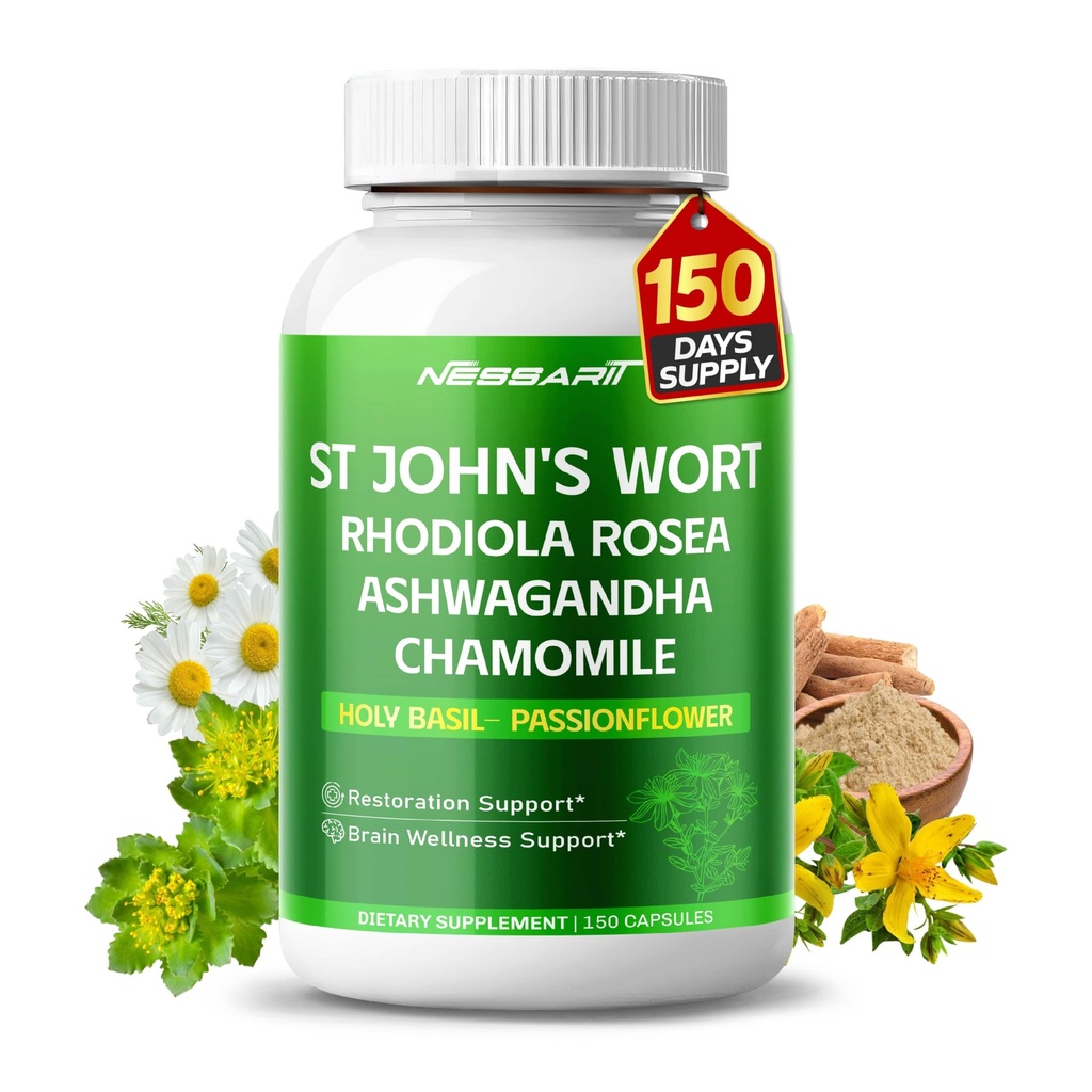 asinszāle 14- in- 1 Dabisks savienojums ar Rhodiola Ashwagandha Chamomile Holy Basil L- Theanine Valerian Passionflower - 150 Count - Ražots un pārbaudīts ASV
