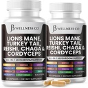 Lauvas Mane Papildinājums Kognitīvais atbalsts, Imūnā veselība ar Turciju Aste 20in1 Mushroom Reishi Cordyceps Chaga ar Marshmallow Sakne - 120 Count