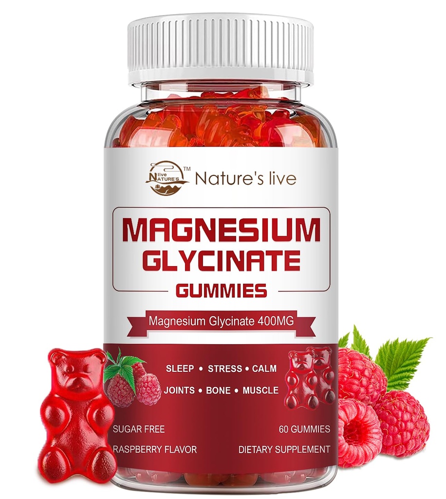 Magnija glicināt Gumijas, bez cukura Magnija Papildinājums ar magnija Glicināts 400mg, Magnija L-Treonate 200mg Calm Mood, Muskuļi, Kaulu un Miega pieaugušajiem, 60 Aveņu Gumijas